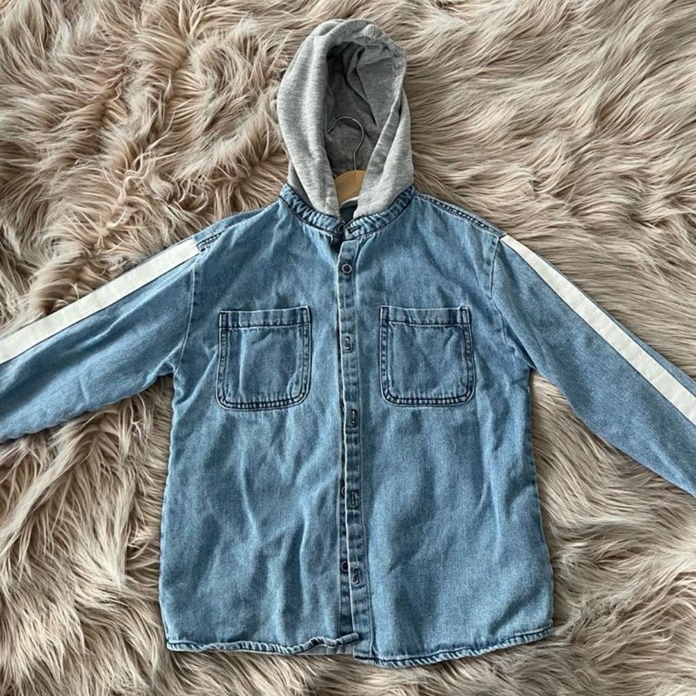 Boy's Jeans Button-down Hooded Shirt